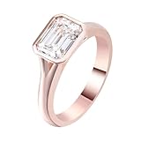 Daesar Anillos de Boda y Alianzas de Mujer con Rectángulo Solitario con Moissanita de 2ct, Oro Rosa 9K, Talla 8(48mm), Anillos de Promesa Oro Rosa