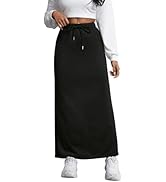 SOFIA'S CHOICE Women's Drawstring Skirt High Waist A Line Maxi Skirts with Pockets