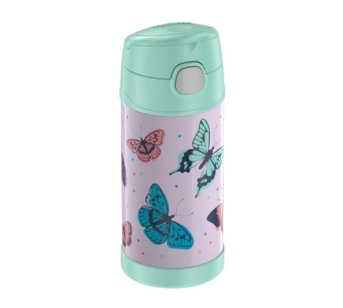 Thermos Funtainer - Botella con pajita (0,35 L), diseño de mariposas