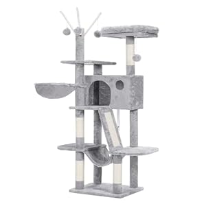 Hey-brother Cat Tree, 53 inch Cat Tower for Indoor Cats, Cat House with Padded Platform Bed, Toy Balls, Large Cozy Condo, Hammocks and Sisal Scratching Posts, Light Gray MPJ019-SW