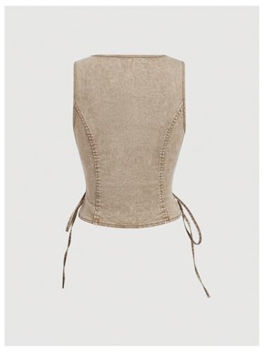 Floerns Women's Sleeveless V Neck Button Crop Vest Lace Up Front Vintage Denim Vest2