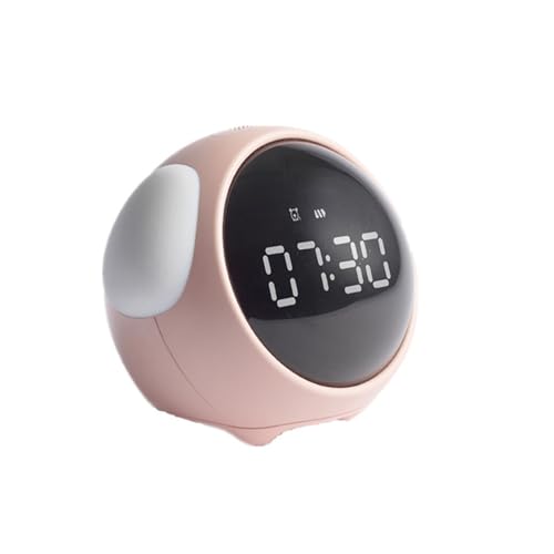 Giawkca 子供用目覚まし時計、大音量、かわいいデザイン、寝室用デザイン、音声制御ナイトライト、5つのアラーム (ピンク)
