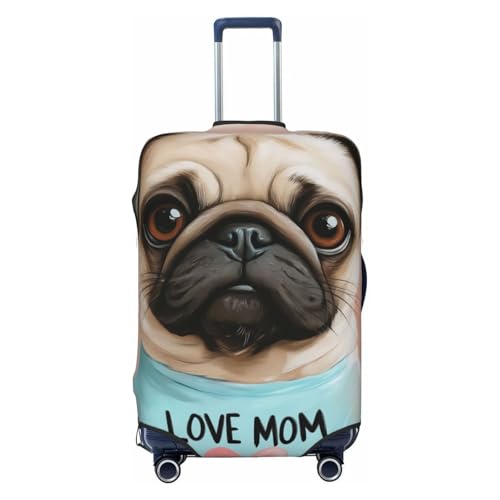 Pug Love Mom Heart Luggage Cover Elastic Washable Protector Anti-Scratch Travel Suitcase Covers With Concealed Zipper For 18-32 Inch Luggage X-Large