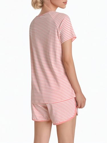 Latuza Women's Cotton Striped Pajama Set Shorts and T-Shirt Loungewear3