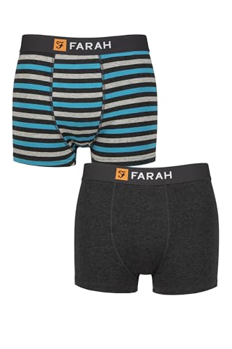 Farah Herren Trunks 2er Pack – Klassischer Schnitt, weiches Stretch-Material, einfarbig & gestreift, stützende Bequeme Unterwäsche für Alltag, Größen S–XL Streifen Anthrazit/Türkis S