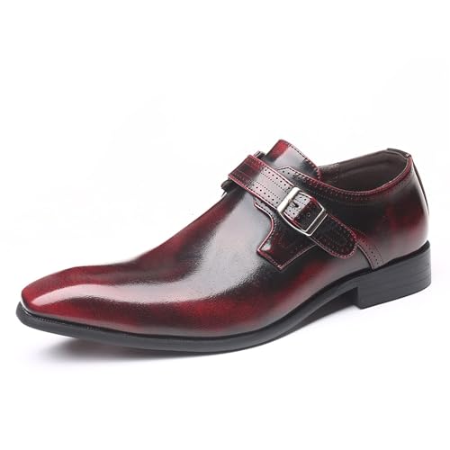 Men's Retro Oxford Shoes, Men's Slip-On Leather New Oxford Shoes PU Leather Slip-On Monk Strap with Buckle, Pointed Toe Dress Shoes, Solid Color Block Heel Formal Footwear for Men