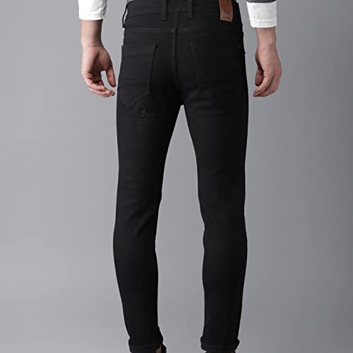 Image of CAHOOT Men's Navy Blue Tapered Dark- Wash Denim Jeans | Stretchable Cotton Mid-Rise Denim Jeans Crafted with Comfort Fit and High Performance for Everyday Wear
