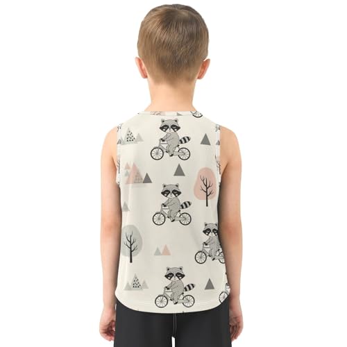 J JOYSAY Cartoon Raccoon Ride Boys Tank Top Sleeveless Muscle Shirts Quick Dry Active Workout Sport Kids T-Shirts 3-15T3