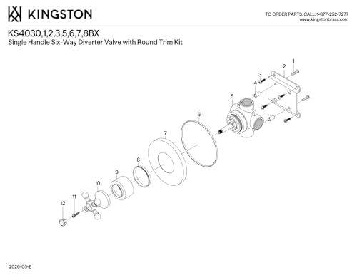 Vanne de dérivation Kingston Brass KS4031BX à six voies avec garniture chromée - 3