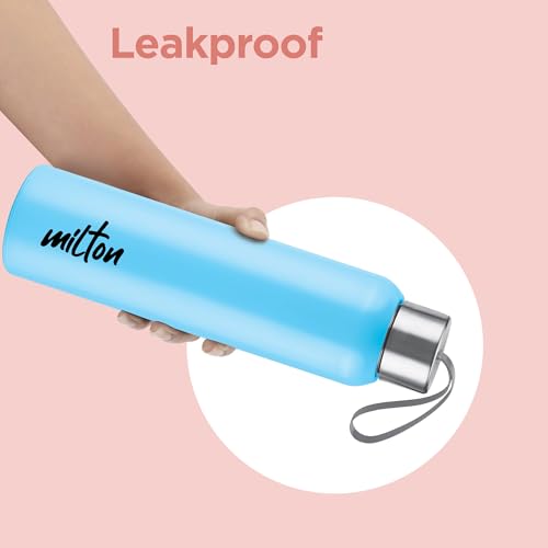 Image of Milton Halo 900 Steel Thermoware, Inner Steel, PU Insulated, Leak Proof Water Bottle for School Kids, Office, Gym, Easy to Carry Strap, 600 ml, Light Blue
