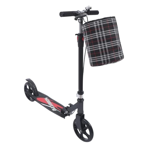 ROGONPDK Scooter, Tretroller T-Style 210mm Räder+Handbremse, Cityroller Erwachsene Klappbar, Tretroller, Klappbarer Doppelbremse Erwachsene Scooter mit Korb, Kickscooter