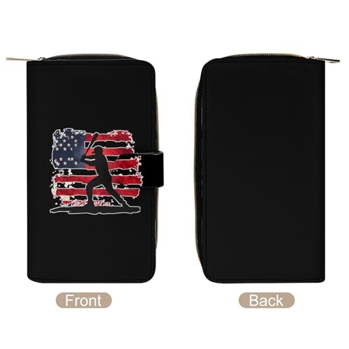 Baseball 4th Of July Men USA Flag Women's Long Wallets Leather Card Holder Purse Zippered Buckle Clutch Handbag3