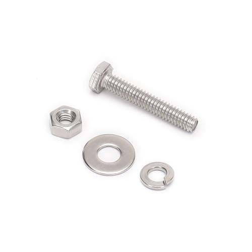 Image of 1 /4-20x1-1 /2 Complete Set Hex Head Screw Bolts,Nuts,Fender Flat washers,Split Lock Washers,Fully Threaded, Stainless Steel 18-8（304）, Bright Finish (10Set)