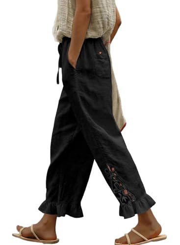 Image of Acelitt Women Casual Lightweight Drawstring Elastic Waist Pants with Pockets, S-XXL