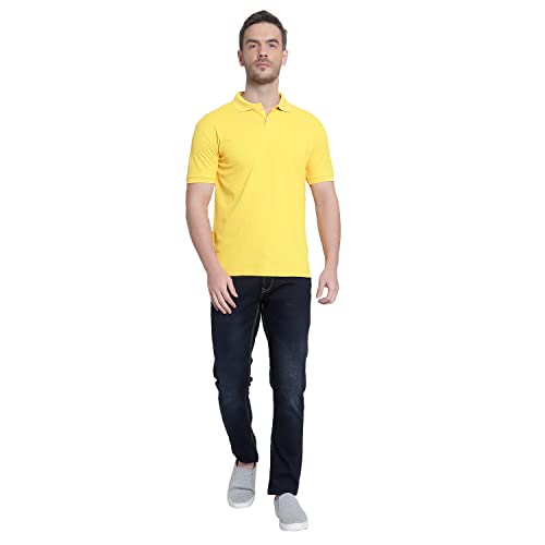 Image of Men's Poly Cotton-Matty Tshirt with Regular Fit Solid Pattern Half Sleeve Standard Length and Button Down Closure|Men's T-Shirts