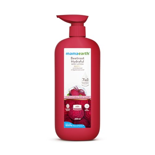 Image of Mamaearth Beetroot Hydraful Body Lotion with Beetroot & Hyaluronic Acid & for Natural Pink Glow - 400 ml Beetroot + Hyaluronic Acid for Deep Hydration | 48 hrs* Moisturization & Barrier Repair | Alcohol & Petrolatum free | Made Safe Approved