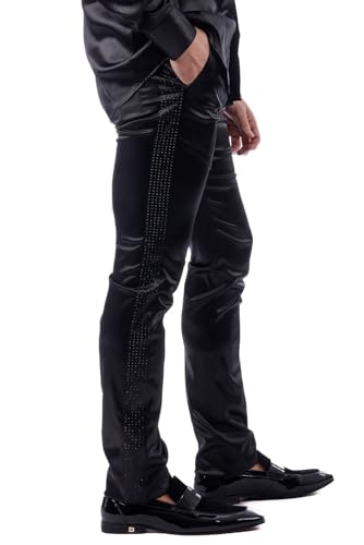 Barabas Men's Rhinestone Shinny Chino Dress Black Red Pants 18153