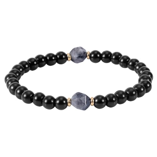 Black Tourmaline Obsidian Bracelet, Adjustable Black Onyx Stone Crystal Bracelet, White Flash Protection Bead Jewelry Gifts for Men Women Valentine Birthday Anniversary Present