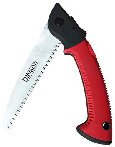 Davaon Pro Pruning Saw u0096 Premium Folding Hand Saw - Triple Cut Ultimate Sharp Blade u0096 Best Tool for Garden, Tree Pruning, Camping u0096 Rugged Durable Branch Trimmer u0096 Comfort Soft Grip (Red/Black)