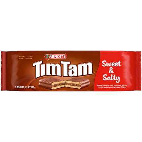 Arnotts Tim Tam Sweet & Salty Chocolate Flavour Biscuits 165g 9 Pack Chocolate Coated Sandwich Cookies - Single Pack