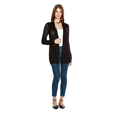 Womens Long Crochet Cardigan Duster with Pointelle Stitch Black Cover
