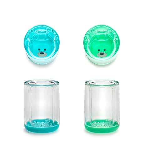 melii Lot de 2 gobelets en plastique réutilisables à double paroi Motif ours Bleu et menthe