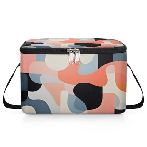 Modern Design Lunch Bags for Women Men 9 Cans, Hot & Cold Food Delivery Bag Insulated Grocery Bag Insulated Lunch Box Colorful Geometric Cooler Bag for Office Work Picnic Beach