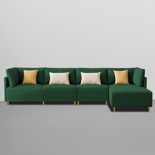 Image of Carina RHS 6 Seater L Shape Sofa Set for Living Room (Green Fabric) Premium Fabric Sofa