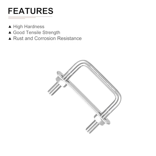 Image of DTGN M8x50x50mm(ThreadxWxL) Square U Bolt - 2Pack - Good for Trailer Pipe Replacement Parts - 304 Stainless Steel U Shape Bolts