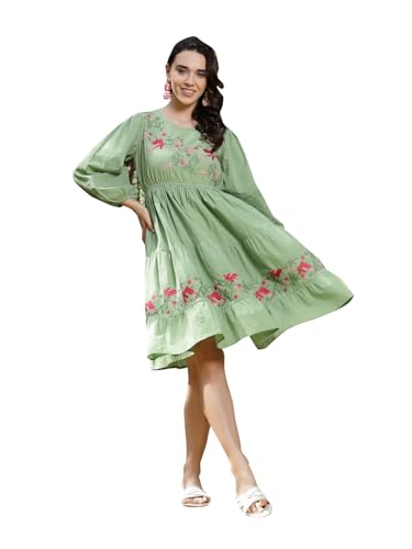 Image of Stylum Women's Solid & Embroidered Cotton Tiered Dress
