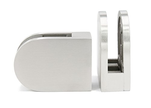 Image of 40-Pack, Stainless Steel 316 Grade Flat Back Round Glass Clamp 63 x 45 mm for 3 /8 inch - 1 /2 inch Tempered Glass or Laminated Glass, Satin Finish (GC-064S-40)