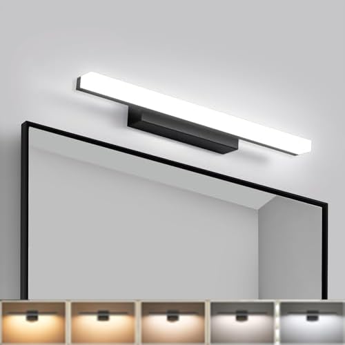 Yafido 60CM LED Spiegelleuchte Bad, 5 Farbtemperaturen IP44 Spiegellampe Badezimmer 230V, 14W 1230LM Spiegel Lampe Beleuchtung Rostfrei Warmweiß Neutralweiss Kaltweiss, Schwarz