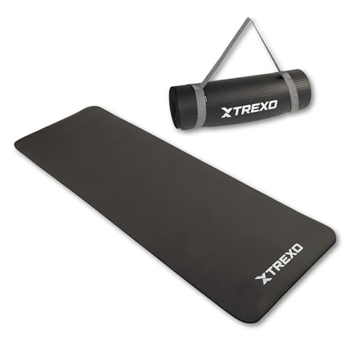 TREXO NBR   Alfombrilla de ejercicio en color negro, 183 x 61 cm, material de excepcional durabilidad y flexibilidad, 15 mm de grosor con textura antideslizante, completa con correa, ideal para el