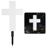 Solar Lighted Cross Grave Lighted White Garden Cross Stake Decor for Home Memorial Decoration,Outdoor Yard, Home, Patio(White)