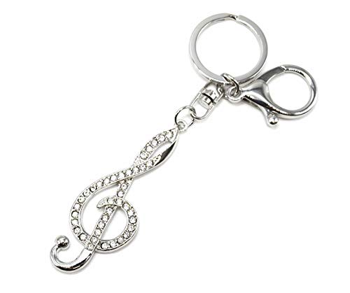 Oh My Shop PT1424E - Porte-Clés/Bijou de Sac - Clé de Sol Strass Métal Argenté