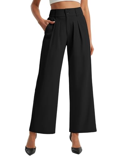 Libin Women's Wide Leg Dress Pants High Waisted Button Pleated Business Work Pants Casual Slacks Trousers with Pockets - Main Image