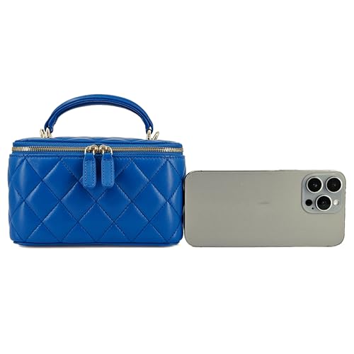 Image of M-ioi-M Small Genuine Leather Purse Quilted Crossbody Bag for Women, Mini Top-Handle Shoulder Handbag w /Gold Chain Strap