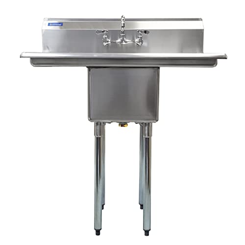 Image of AmGood Stainless Steel Prep & Utility Sink | 304 Stainless Steel | Restaurant, Kitchen, Laundry, Garage | NSF (Bowl Size: 14 inchx16 inchx11 inch + Faucet + 2 Drainboards)