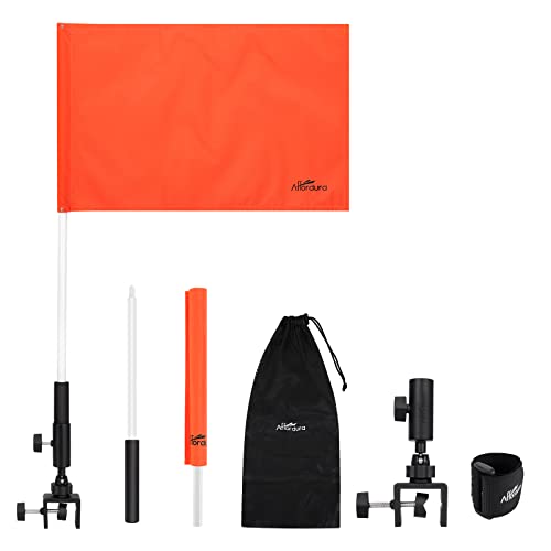 Image of Affordura Orange Boat Flag Holder 30 Inch Water Ski Flag for 0.5-1.33 Inch Round and Pontoon Square Rails Boat Safety Flag Rotating Mount Skier Down Flag with Storage Bag