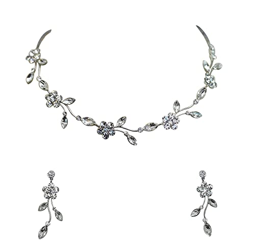 Image of Faship Gorgeous Rhinestone Crystal Floral Necklace Earrings Set