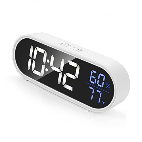 目覚まし時計 デジタル時計 置き時計 USB充電式 LED大画面 音声感知 多機能 温度計湿度計付き 二つアラーム 出勤日アラーム スヌーズ機能 40曲メロディー 明るさ調整 音量調整 ホワイト
