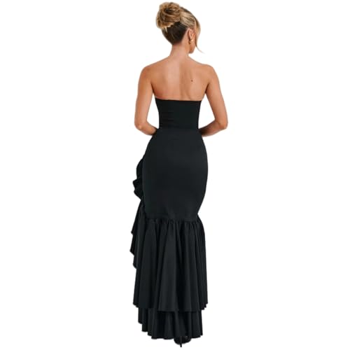 Image of Women's Sexy Strapless Backless High Split Long Maxi Dress Ruched Off Shoulder Sleeveless Bodycon Party Cocktail Dresses