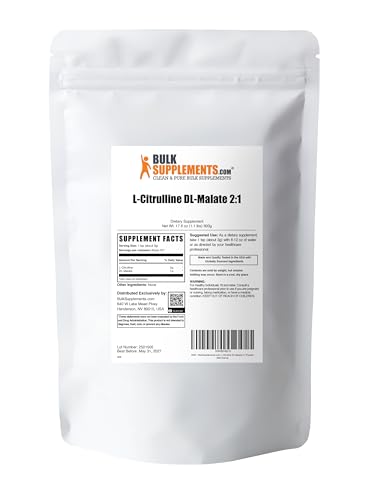 Image of BulkSupplements.com L-Citrulline Malate 2:1 Powder - Nitric Oxide Boost, Citrulline Malate Supplement - Unflavored & Gluten Free - 3g per Servings, 500g (1.1 lbs) (Pack of 1)