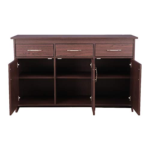 HomeTown Albert 3-Door Cabinet Cherry Brown | Modern Multipurpose Storage Unit with Steel Finish Handles | Engineered Wood Cabinet with Drawers | Moisture-Resistant | 1-Year Warranty