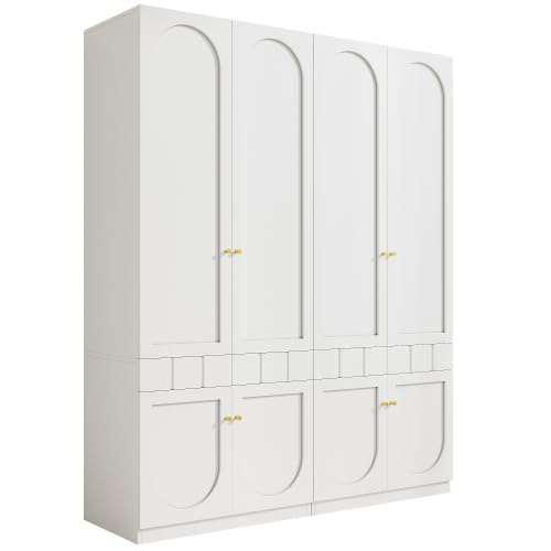 Merax 2er-Set Kleiderschrank für Kinderzimmer – Weißer Lack-Kleiderschrank mit Kleiderstange und Schubladen, Metallgriffe, 160×50×200 cm – Perfekt für kleine Räume und Schlafzimmer