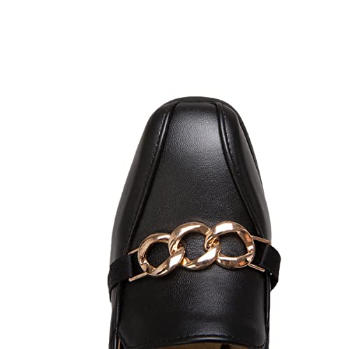 Elbslutt Women's Square Toe Chunky High Heeled Loafers Chain Block Heel Slip On Pumps Office Dress Shoes4