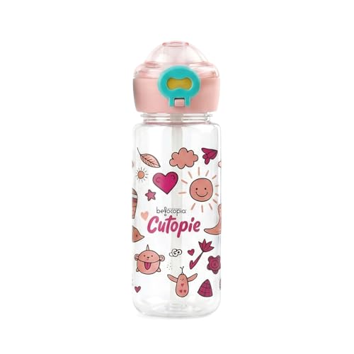 Image of Cutopie Kids Sipper Water Bottle 600ml | Pink | BPA-Free, Spill Proof & Airtight | Food Grade Plastic Drinking Bottle for Toddlers & Children | Leakproof Flip Cap | School, Travel & Daily Use
