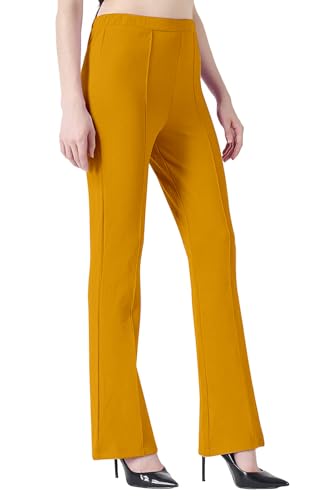 Image of Mehrang Cotton Blend Bootcut Parallel Trouser Pants for Women Regular Fit, Bellbottom Straight Pants for Womens