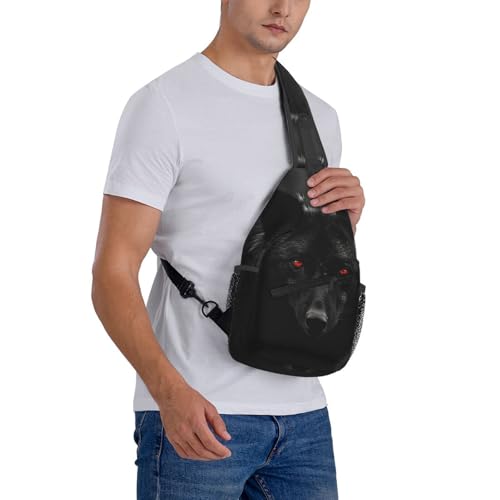 Mochila tipo Sling en negro con diseño Wolf para senderismo miniatura 7