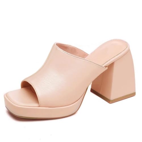 Image of Coutgo Womens Chunky Platform Sandals Slip On Square Toe High Heel Sexy Mules